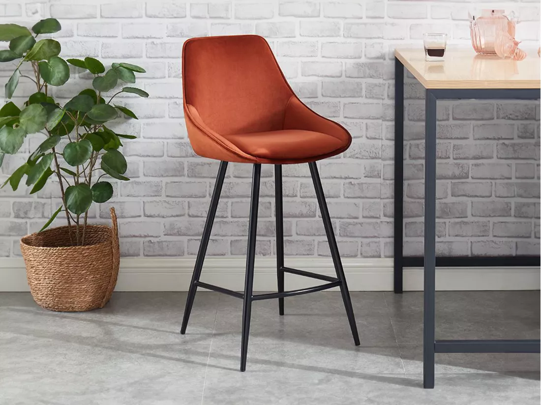 Lot de 2 tabourets de bar - Velours - Terracotta - MASURIE