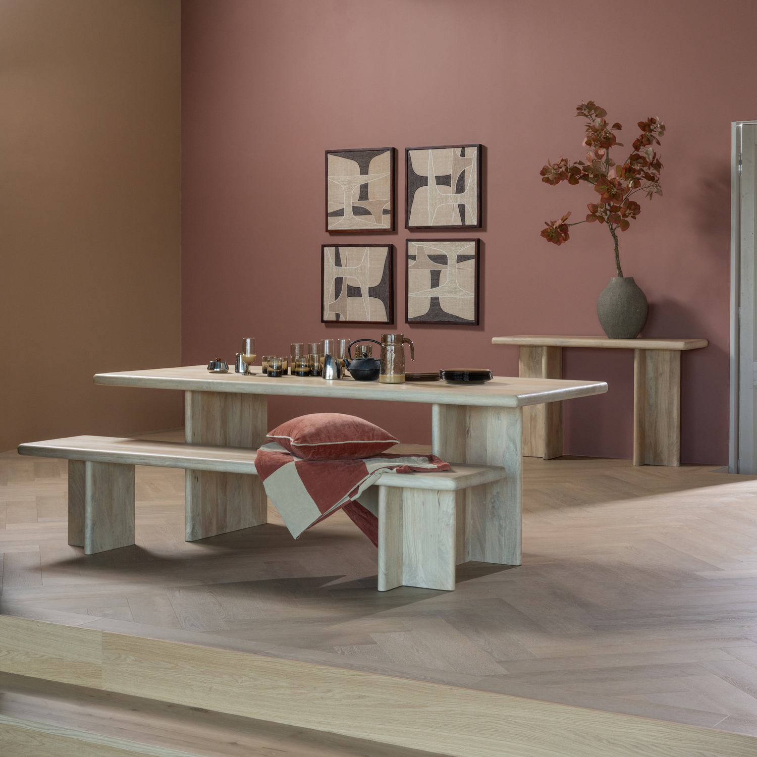 WOOOD Zena Kleed - Velvet - Roestbruin|Beige - 1x170x130