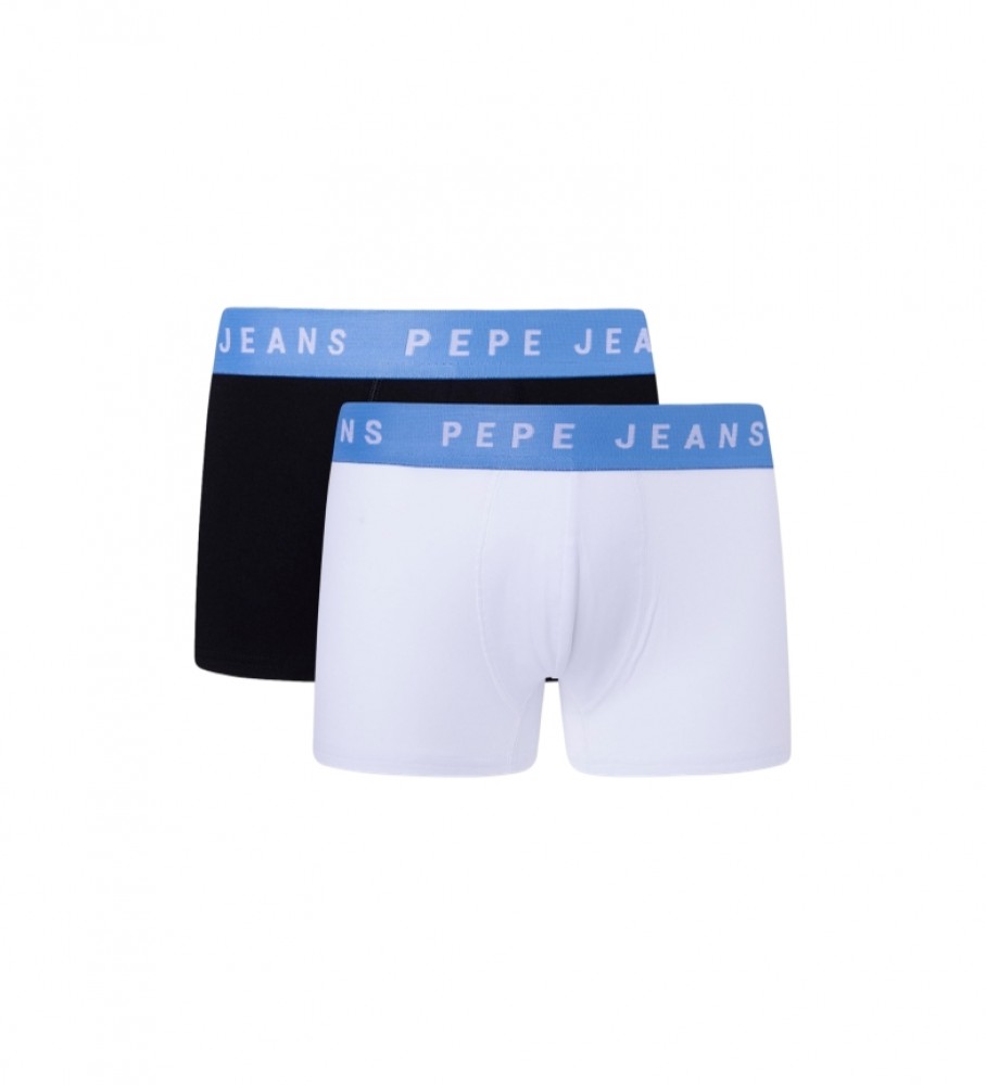 Conjunto de 2 cuecas boxer Pepe Jeans com logo, pretas e brancas.