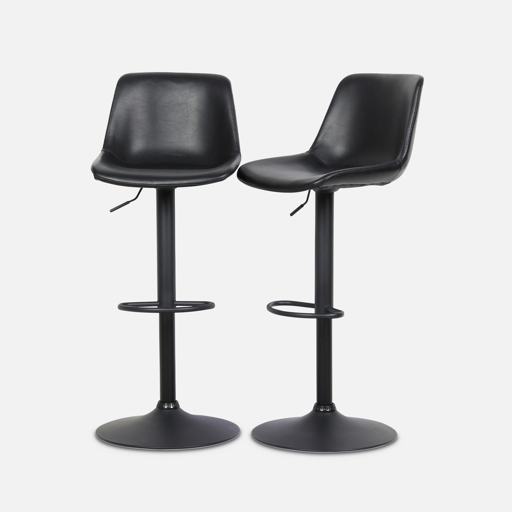 Lot de 2 tabourets de bar réglables - noah - simili cuir noir - hauteur réglable 60.5/81.5cm . Repose-pieds
