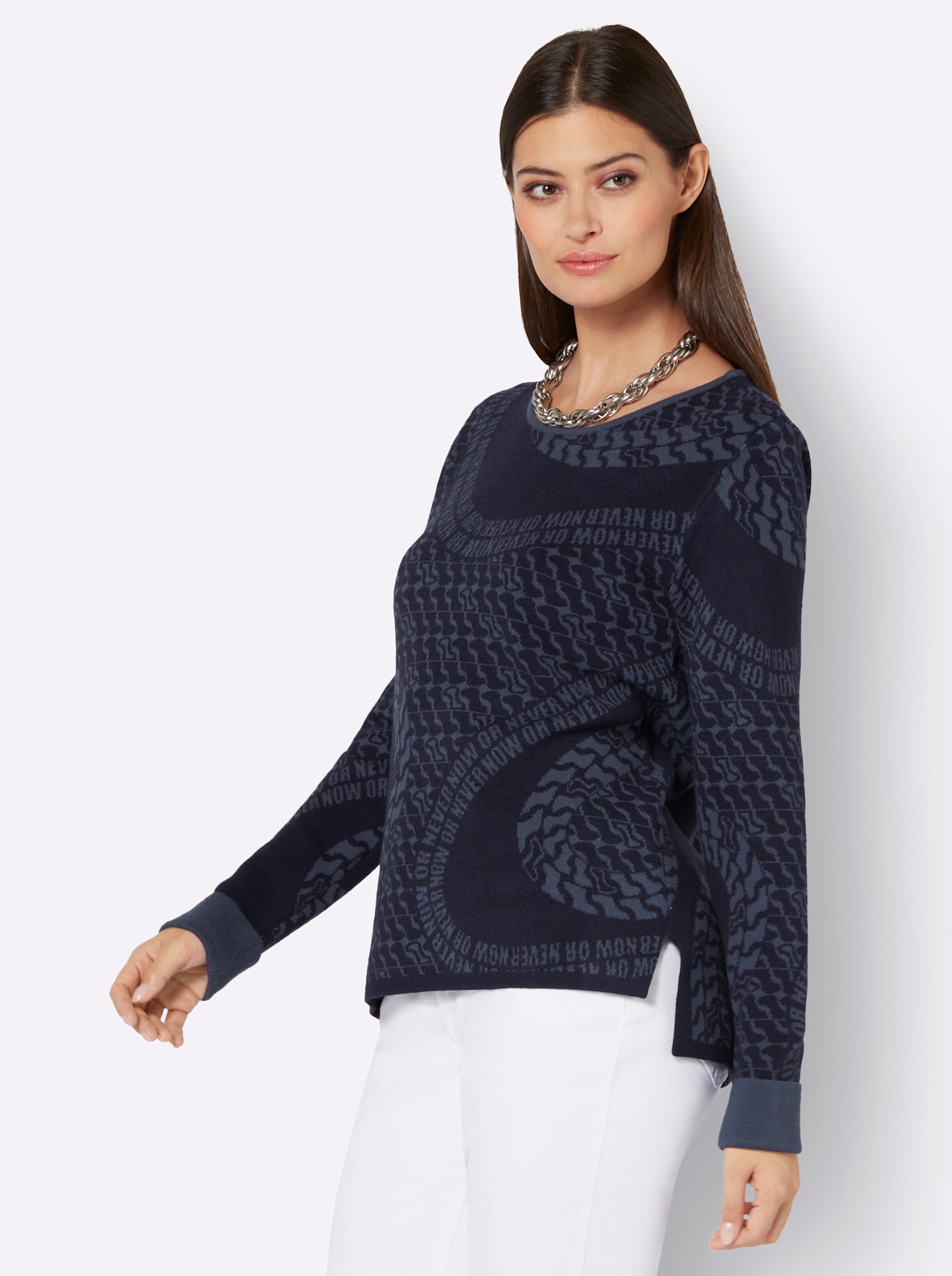 Jacquard-Pullover in marine-rauchblau-gemustert