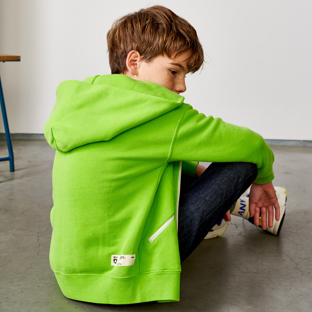Bellerose Sweat zippé à capuche 100% Coton biologique Famu vert acide