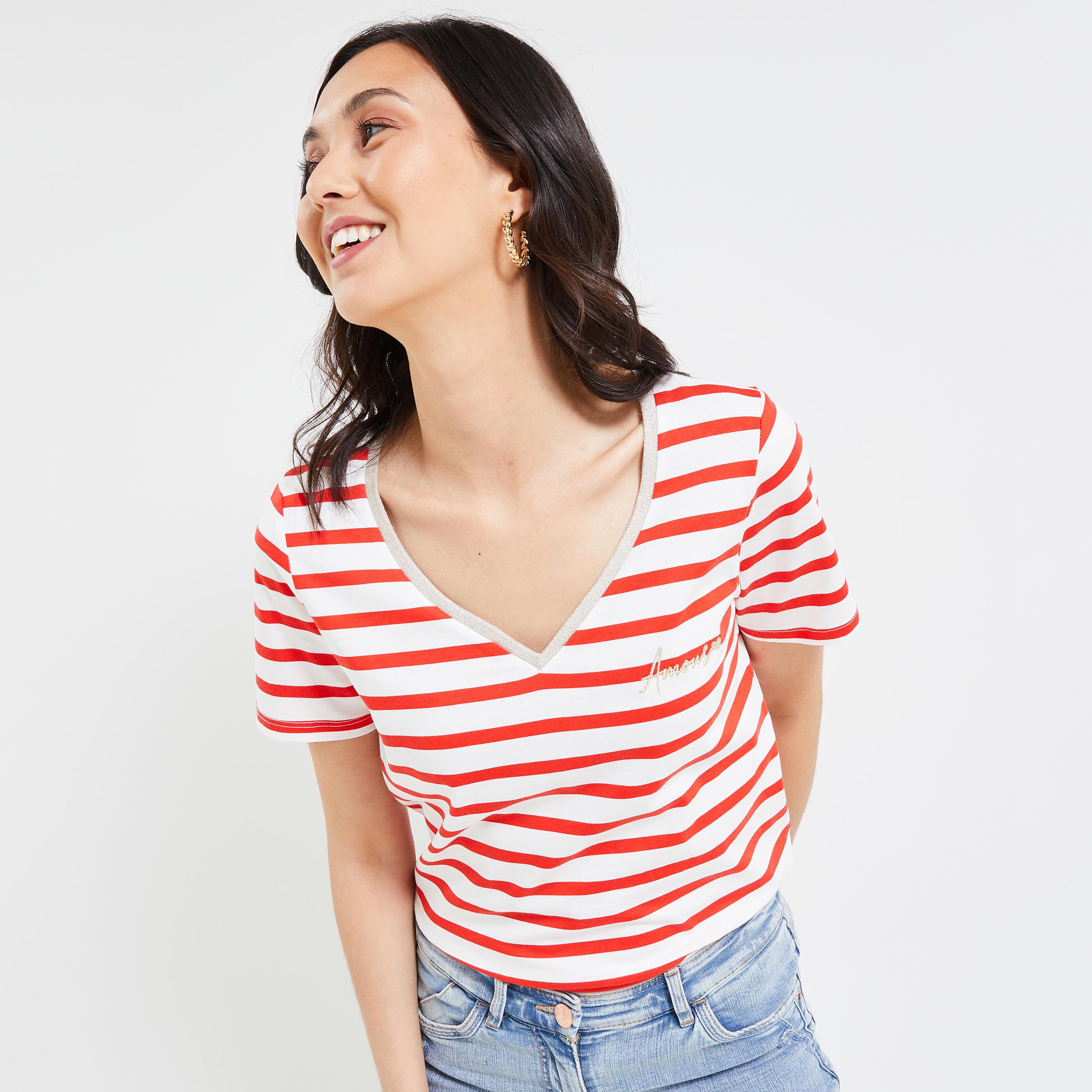 Tshirt rayé femme - ROUGE