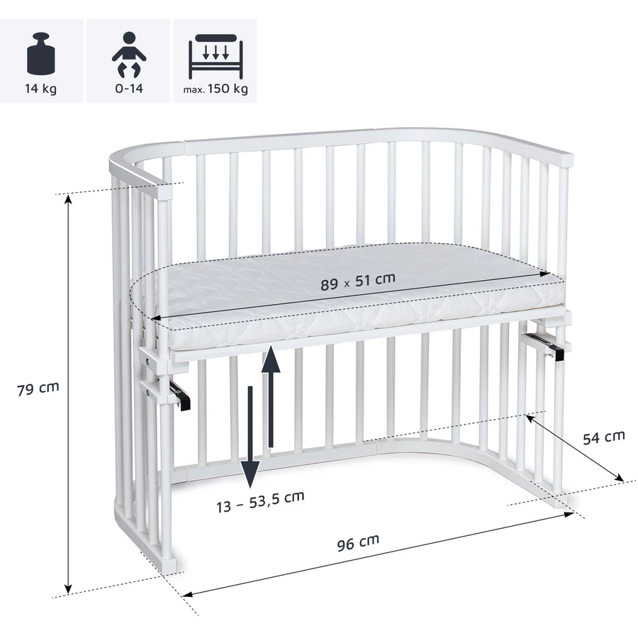 babybay Maxi Beistellbett weiß mit Matratze Classic Cotton Soft