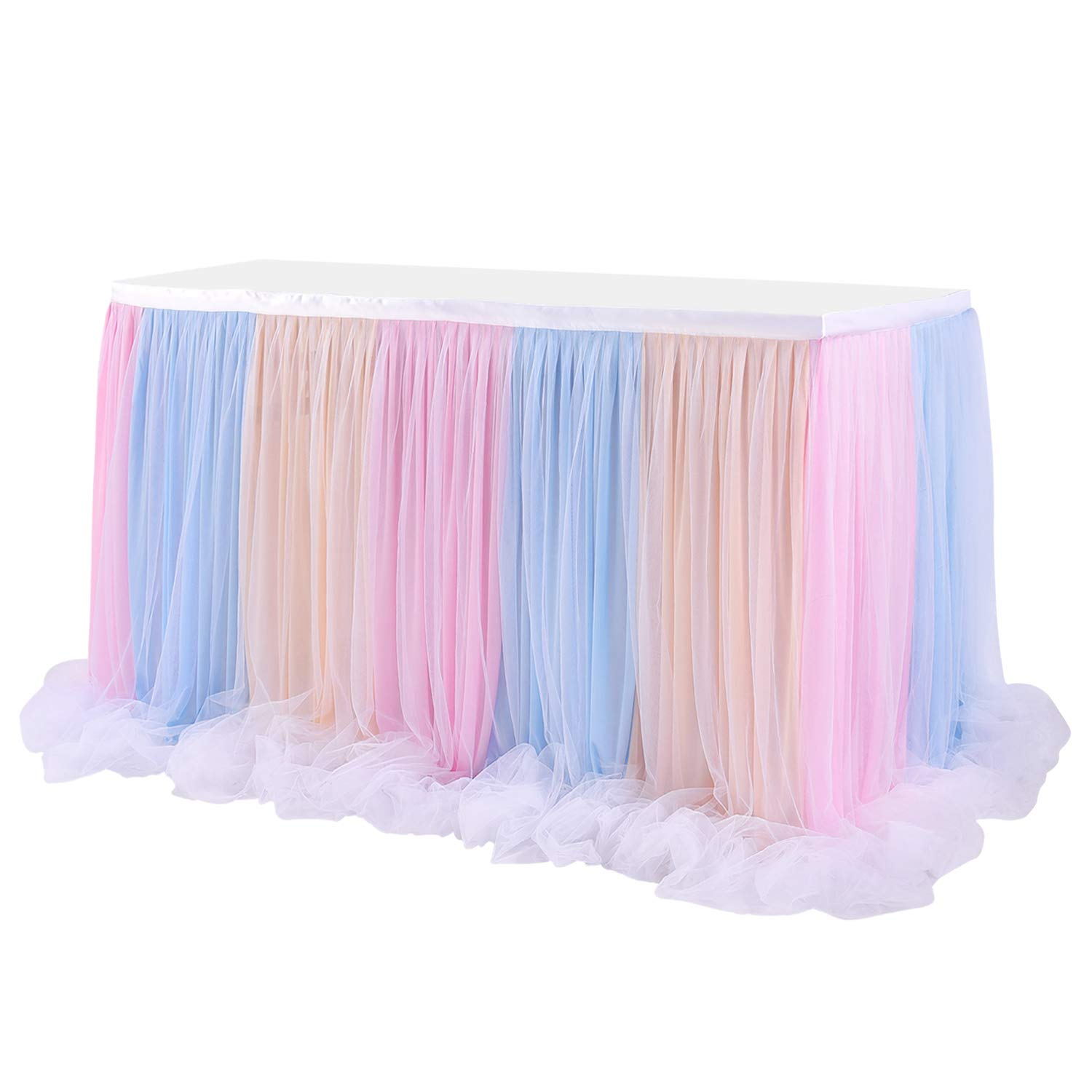 (274x76cm) Tisch Deko Tüll Tutu Tischrock Vorhang für Party / Hochzeit / Geburtstag - Bunt