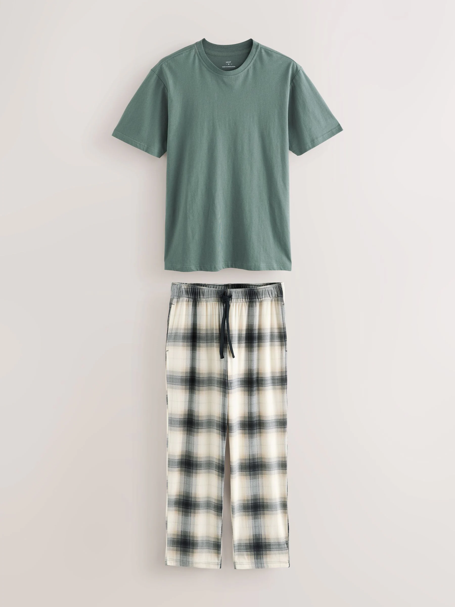 Saliegroen / Naturel kiezelkleurig Ruit - Motionflex Behaaglijke Pyjama Set met Korte Mouwen