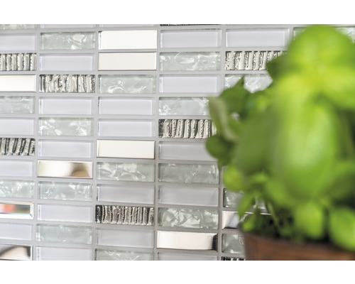 Glasmozaïek met metaal XCM SM28 30,0x30,0 cm wit mix