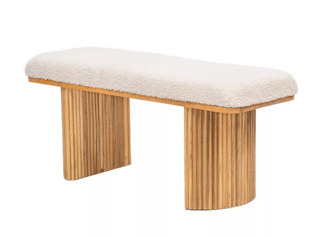 Banc en bois massif et bouclettes blanc