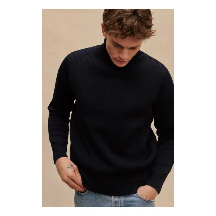 Le Minor Pull Col Roulé Norvégien Laine Mérinos | Bleu marine