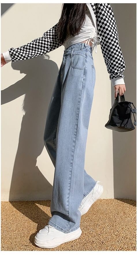 Baoinie - High Rise Asymmetrische Washed Straight Leg Jeans
