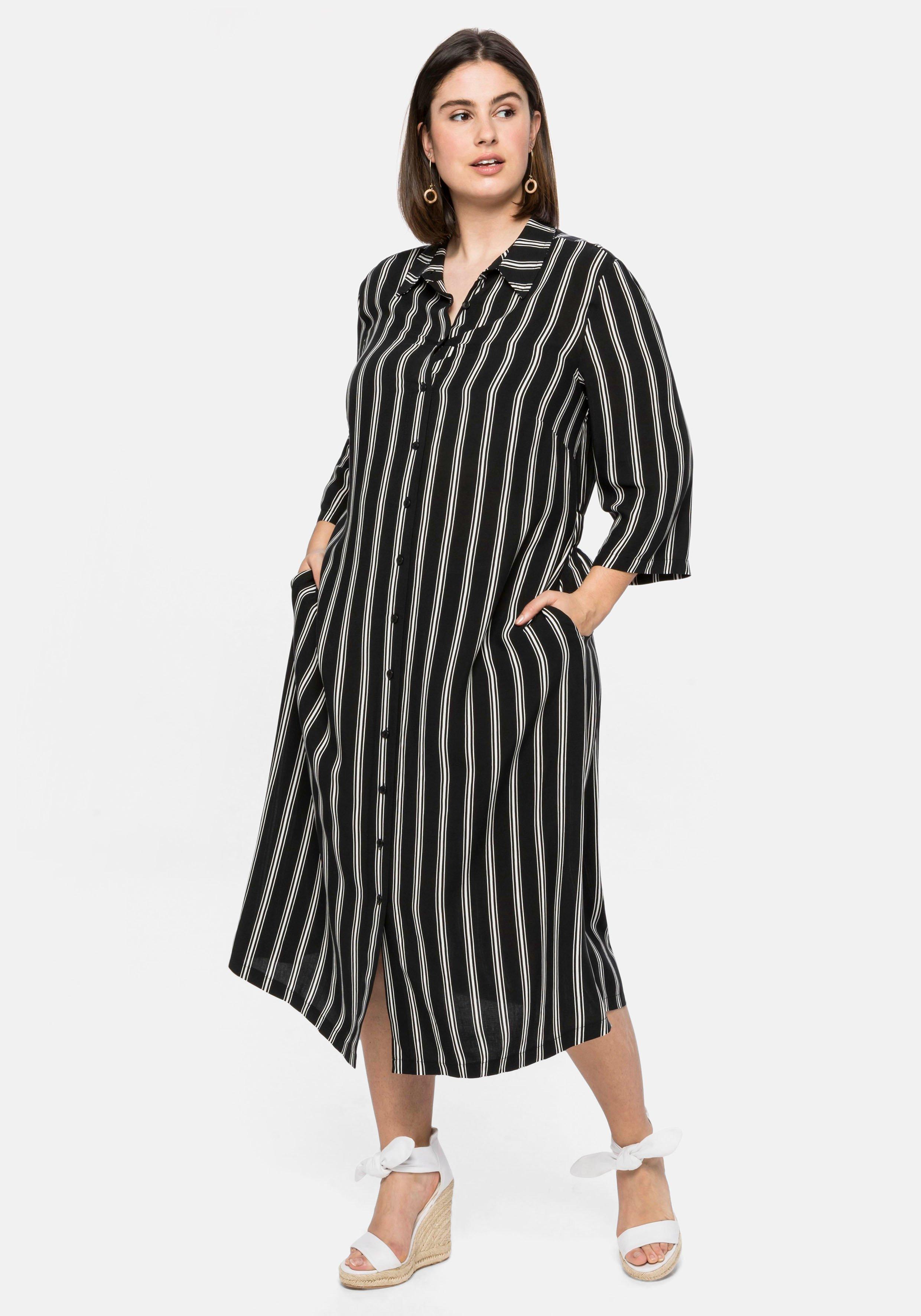Hemdblusenkleid mit 3/4-Ärmeln und Streifenprint