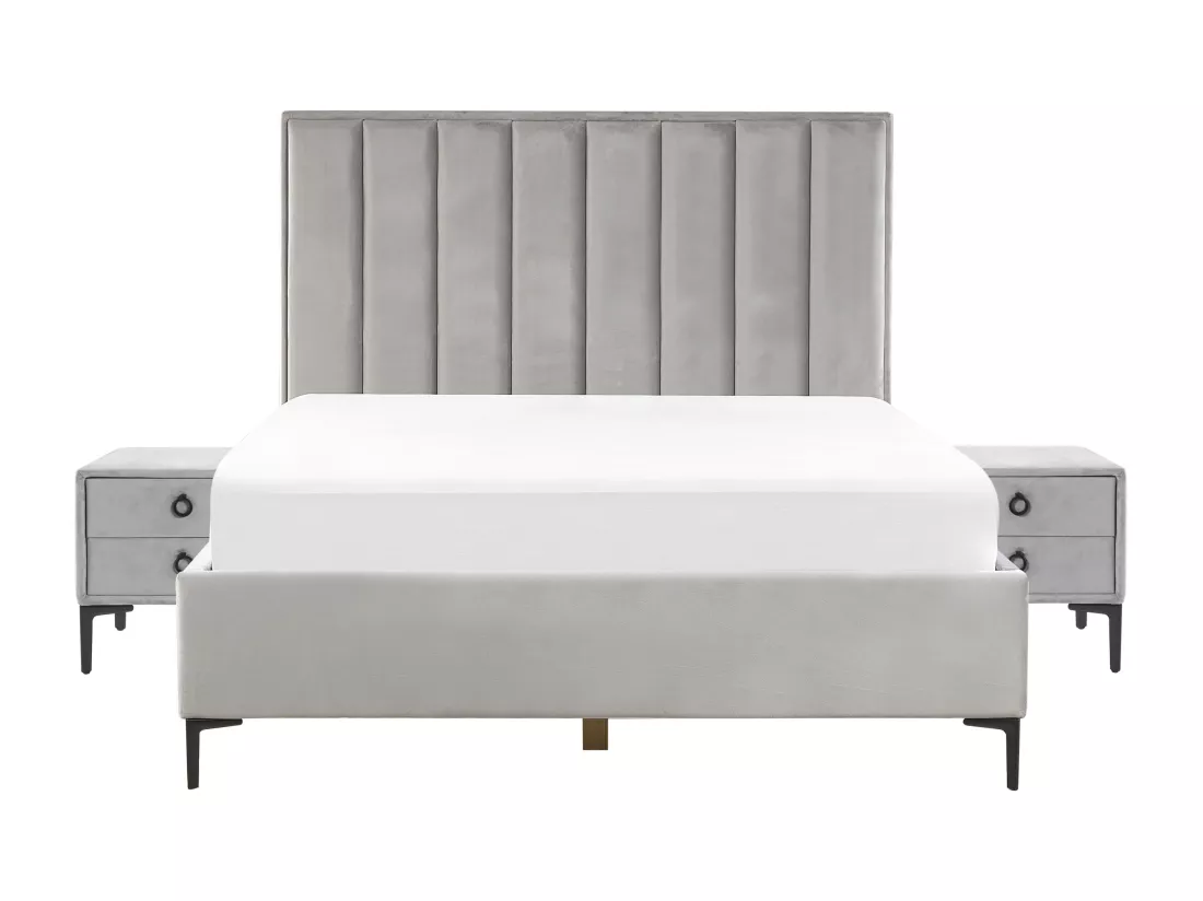 Ensemble de chambre Velours SEZANNE 160 x 200 cm Gris clair