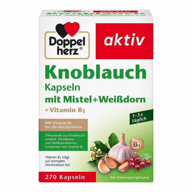 Doppelherz Knoblauch Kapseln mit Mistel + Weißdorn + Vitamin B1, 270 St