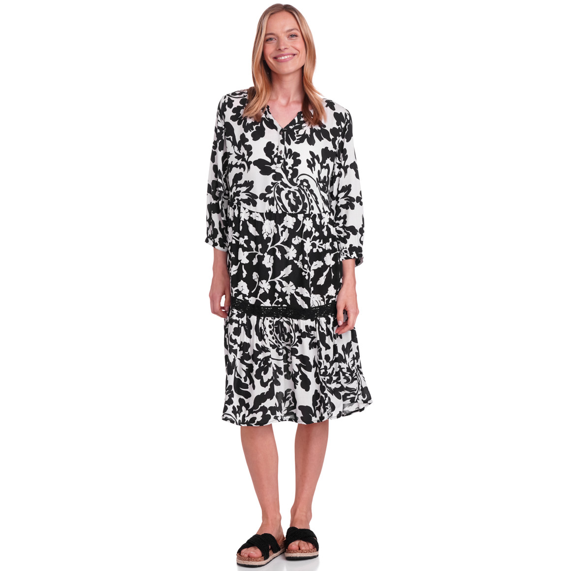 Damen Kleid mit Serafino-Ausschnitt schwarz / weiss
