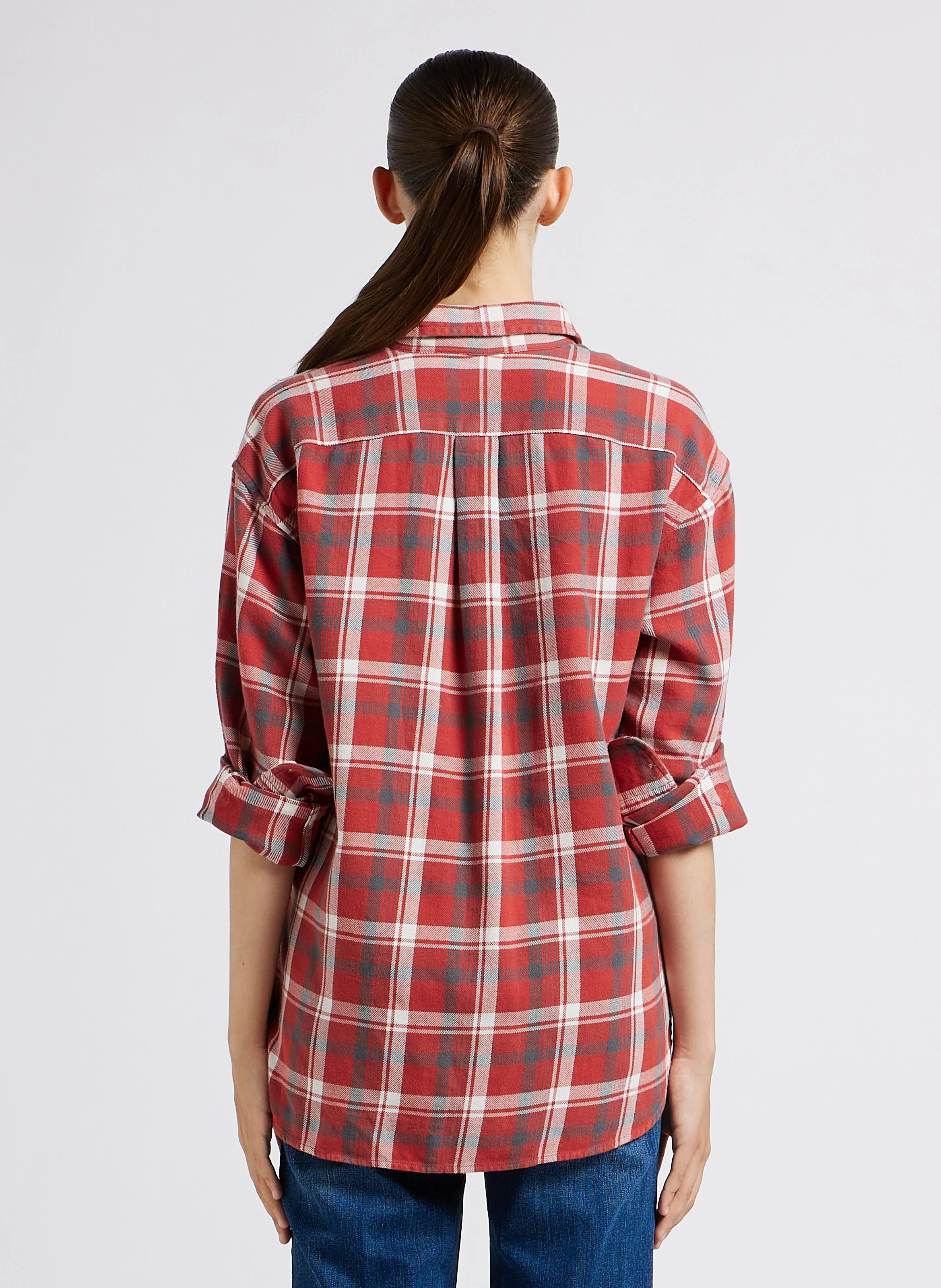 Chemise col classique à carreaux en coton | Rouge