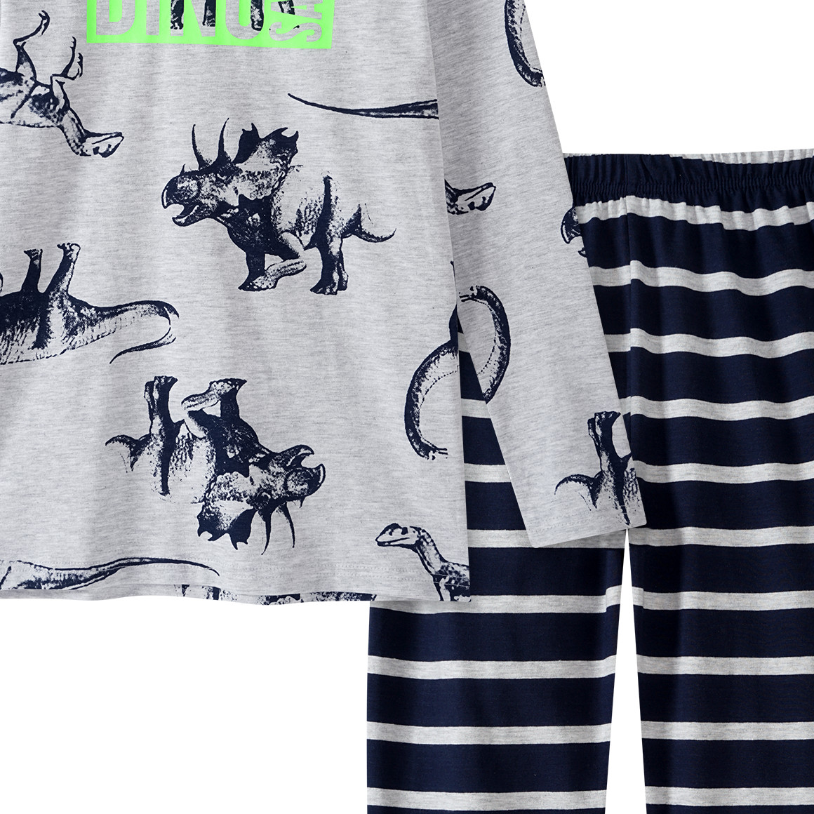 Yigga Jungen Schlafanzug mit Dino-Print hellgrau / dunkelblau