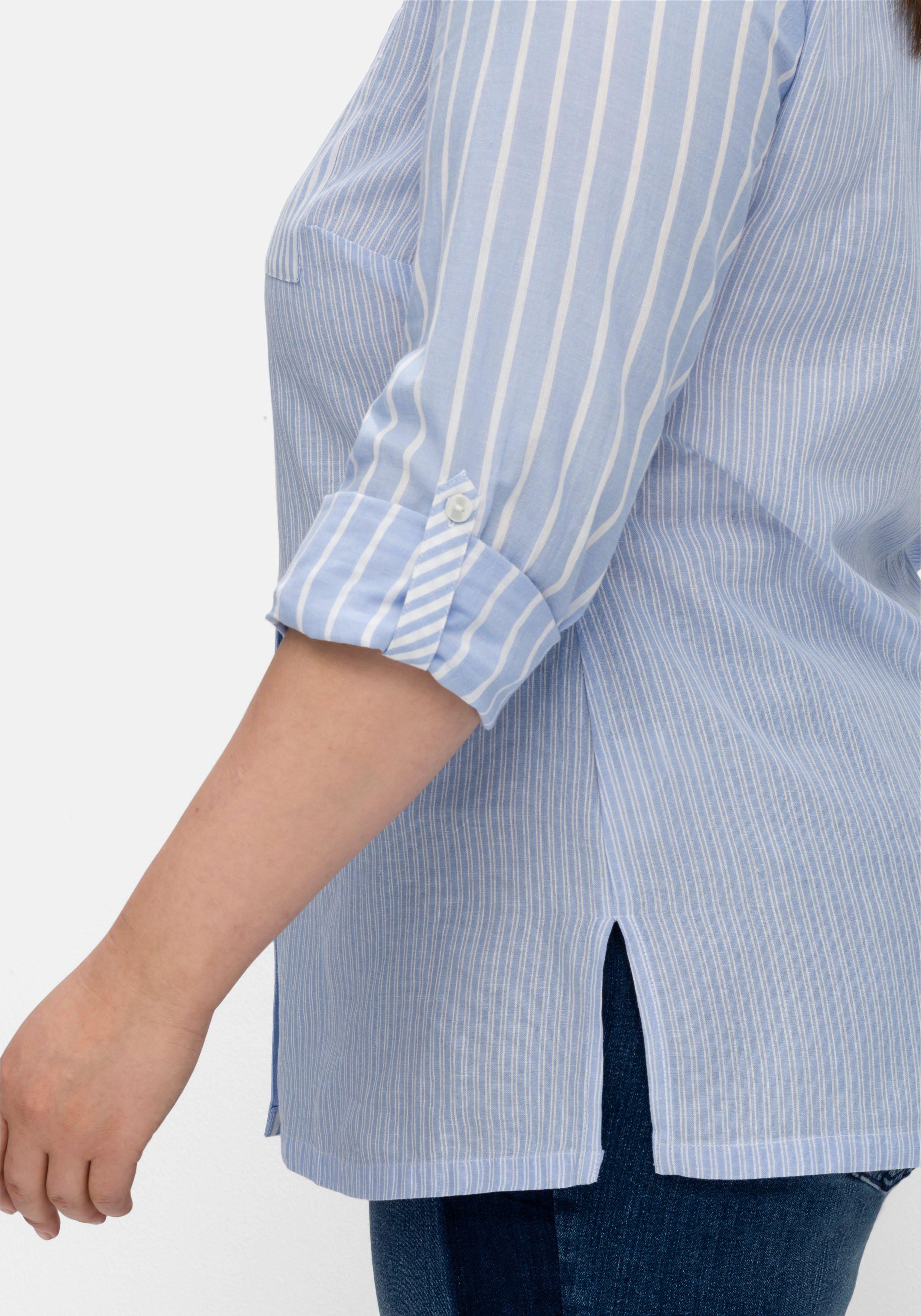 Bluse im Streifen-Mix, mit Brusttasche