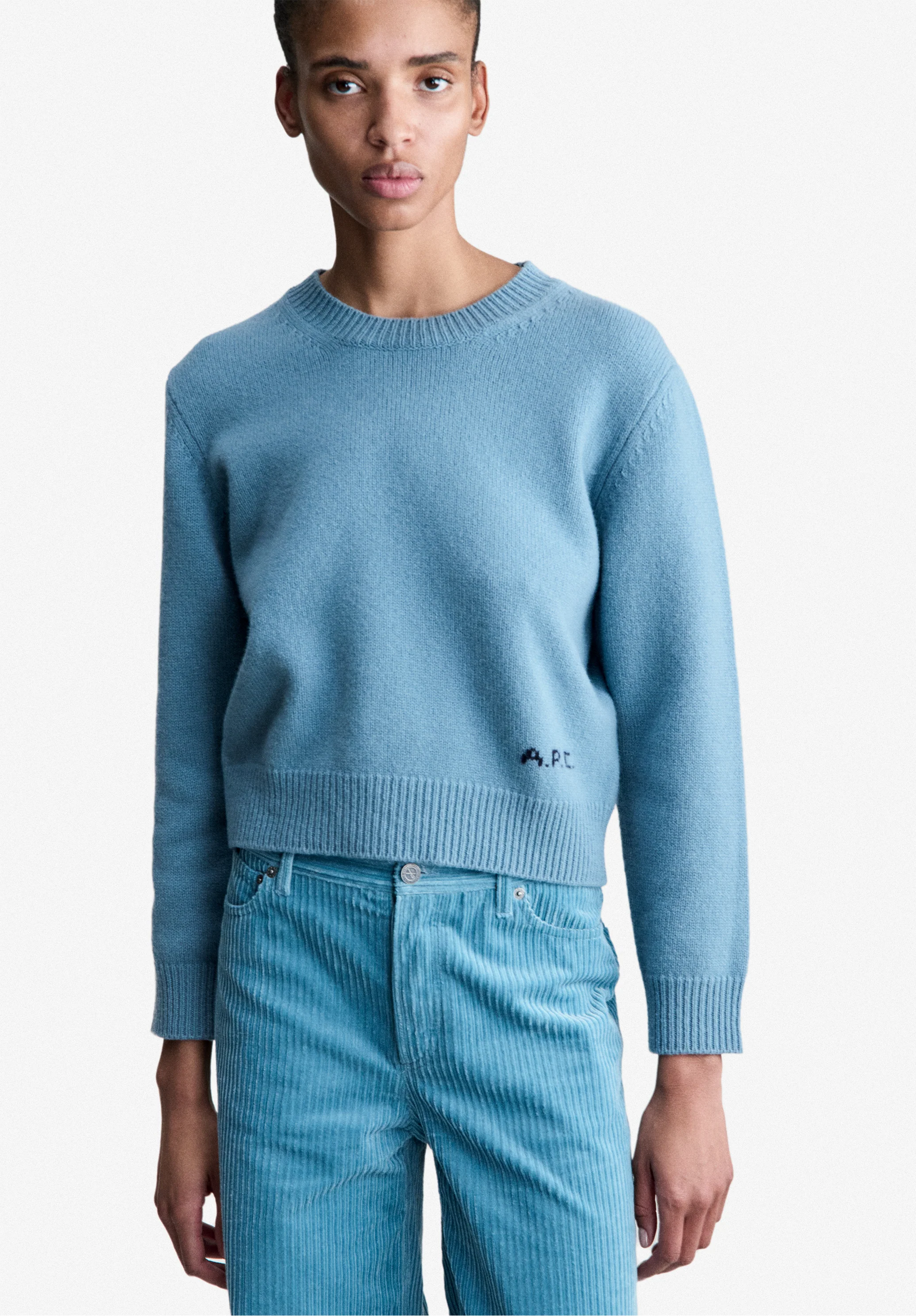 Pull boxy gris bleu en laine - Gris bleu