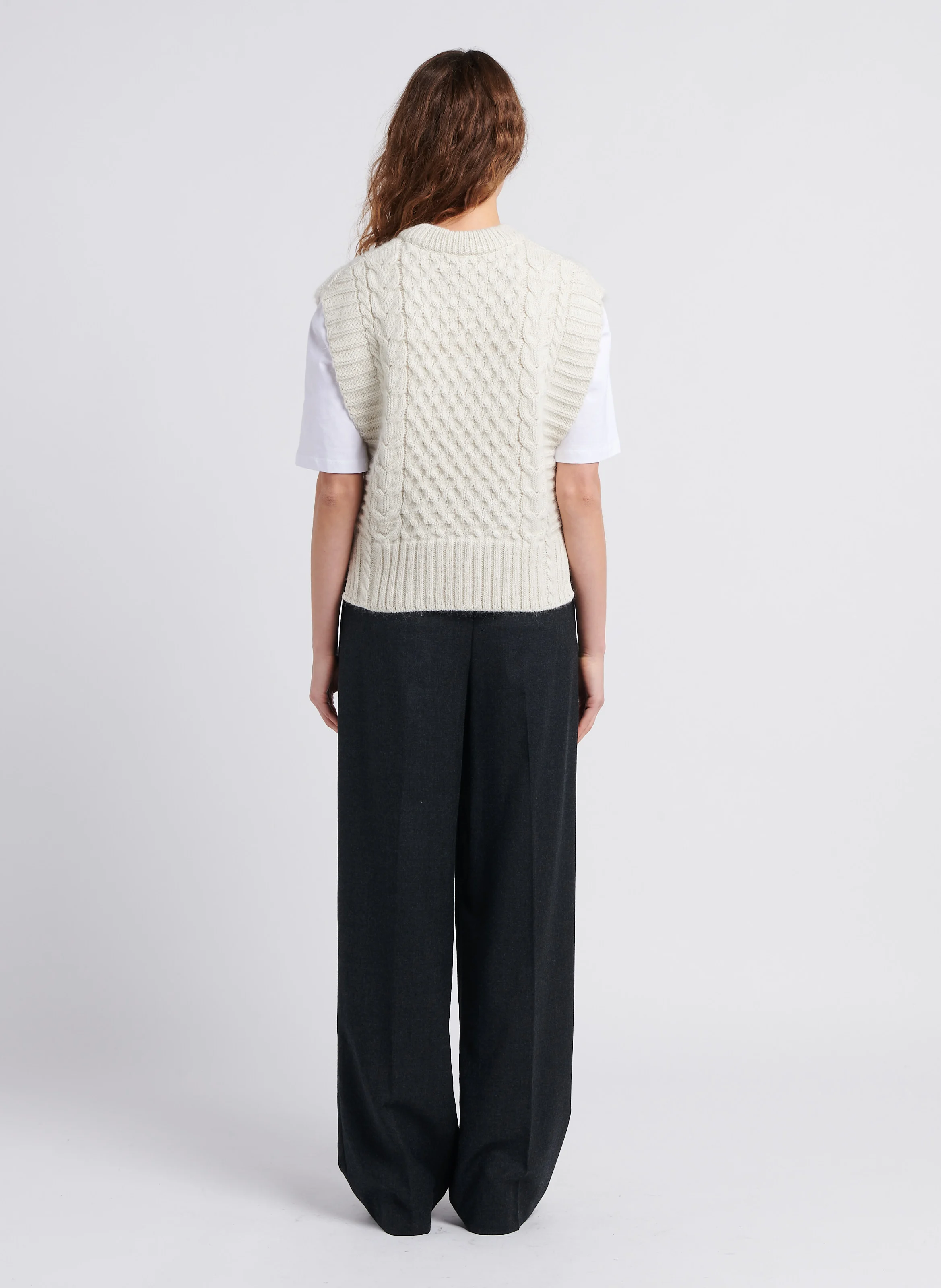 Pantalon large à pinces en laine| Gris