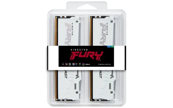 Kingston FURY Beast RGB - DDR5 - sæt - 64 GB: 2 x 32 GB - DIMM 288-PIN - 6000 MHz / PC5-48000 - CL30 - 1.4 V - ikke bufferet - on-die ECC - hvid