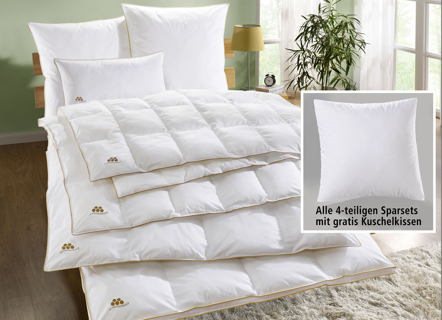 Bettwarenprogramm Schwarzwald mit goldener Satin-Biese