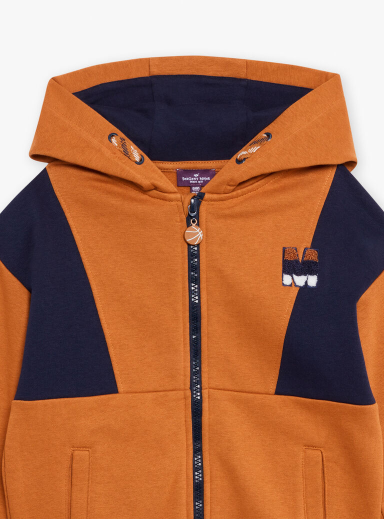 Sweat à capuche bleu marine et marron