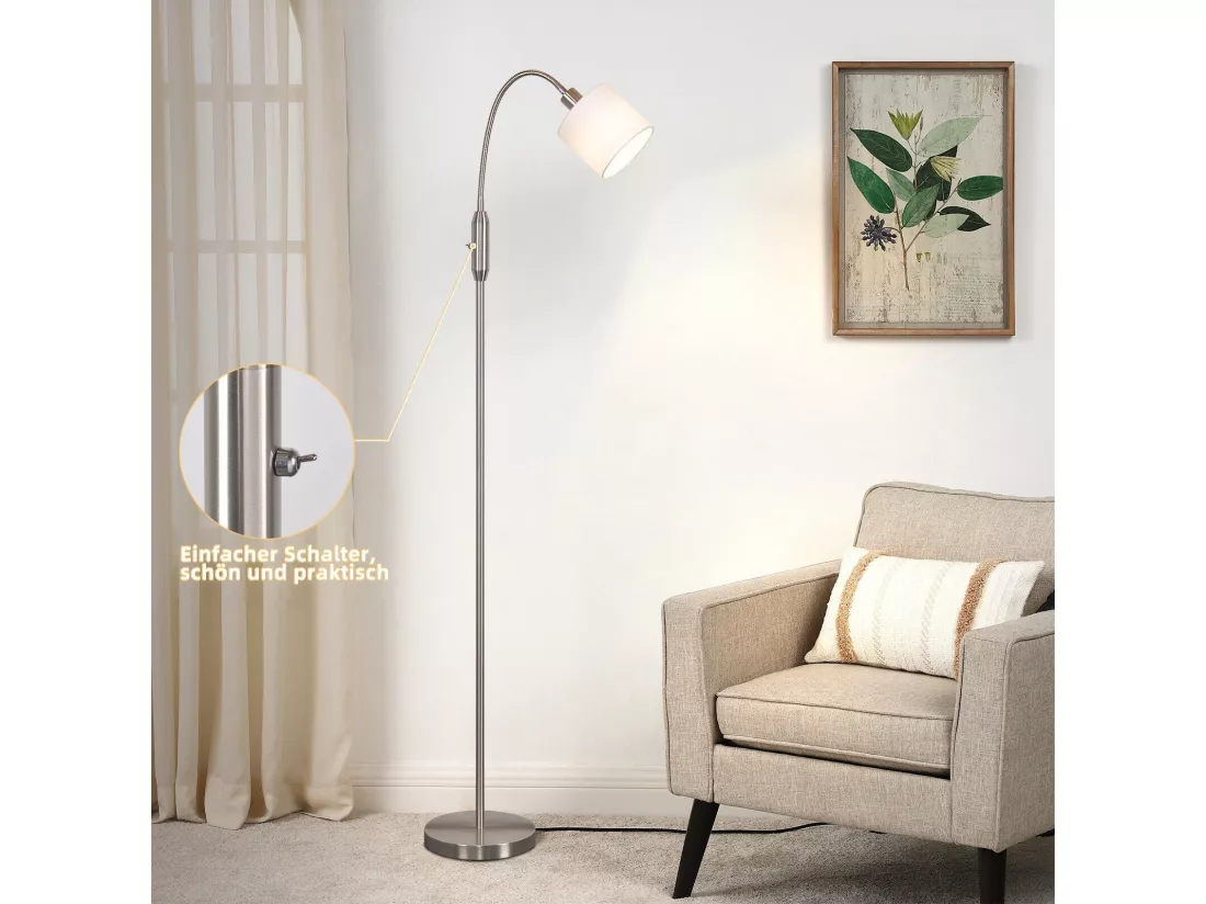 NETTLIFE Lampadaire 1 flamme Salon Liseuse - E14 Vintage Rotation 360° Abat-jour Boho Industriel Lampe sur pied Couloir Chambre Sans ampoules