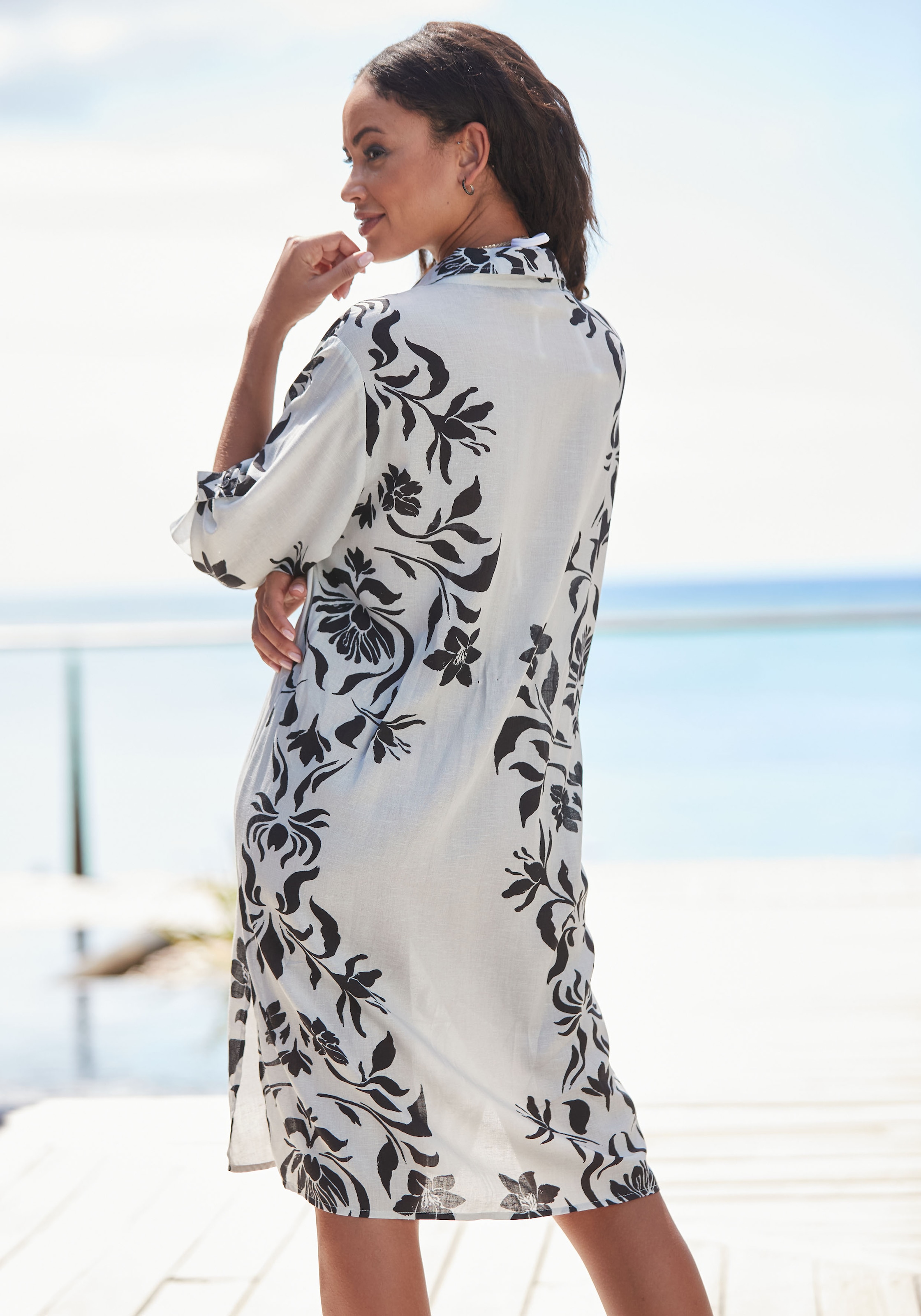 LASCANA Longbluse , aus weicher Webware mit Leinenanteil, sommerliches Blusenkleid