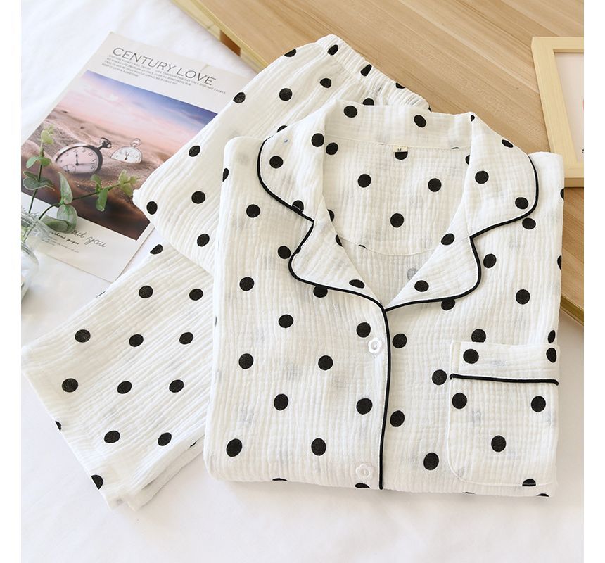 molpes - Pyjamaset: top met lange mouwen en stippen + broek