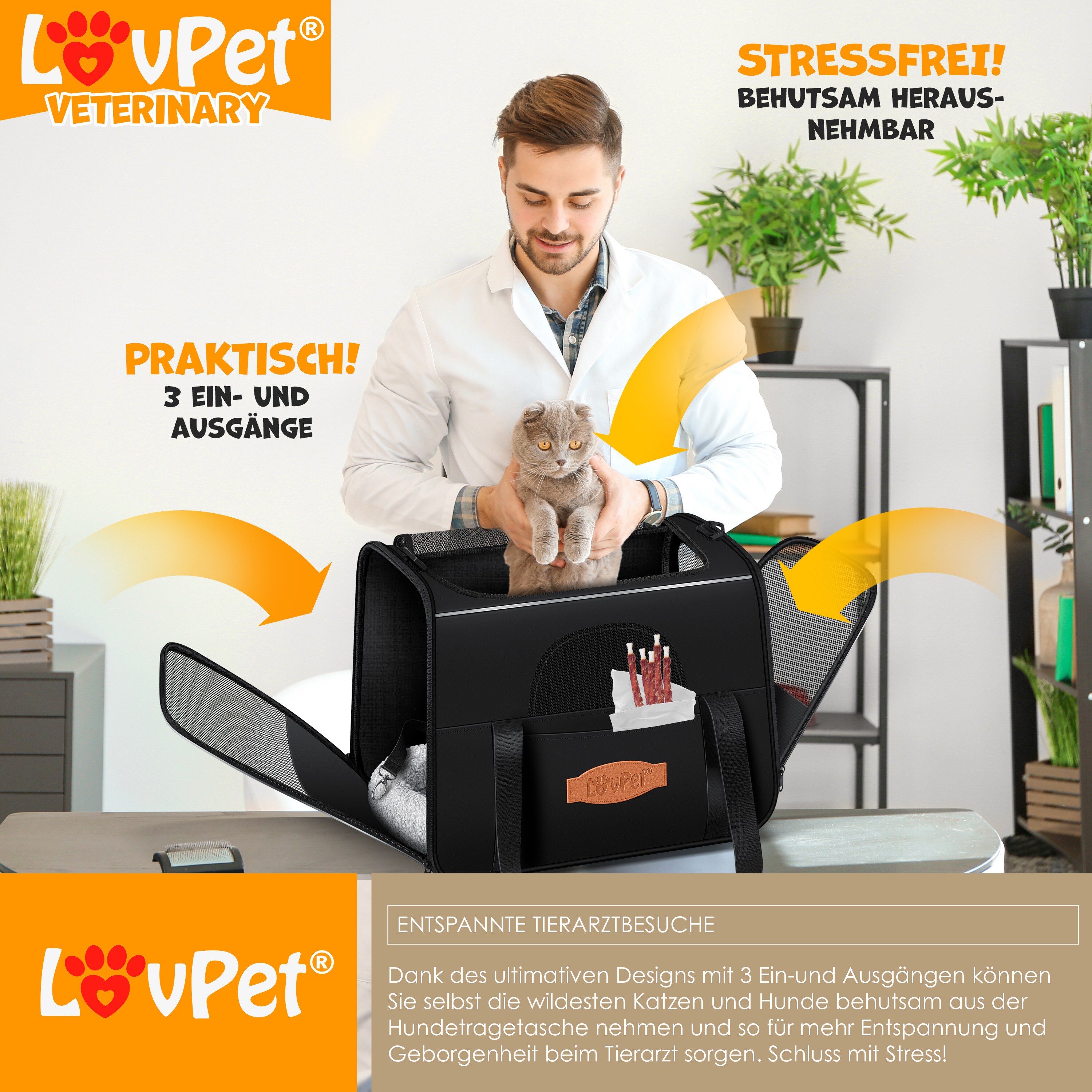 LOVPET® Hundebox Hundetasche Transportbox 2in1 Hunde & Katzentasche Hundetransportbox inkl. Pet-Kissen + 3x Beutelrollen + Napf 44x31x36xm Transporttasche für Haustiere, Haustiertransportbox