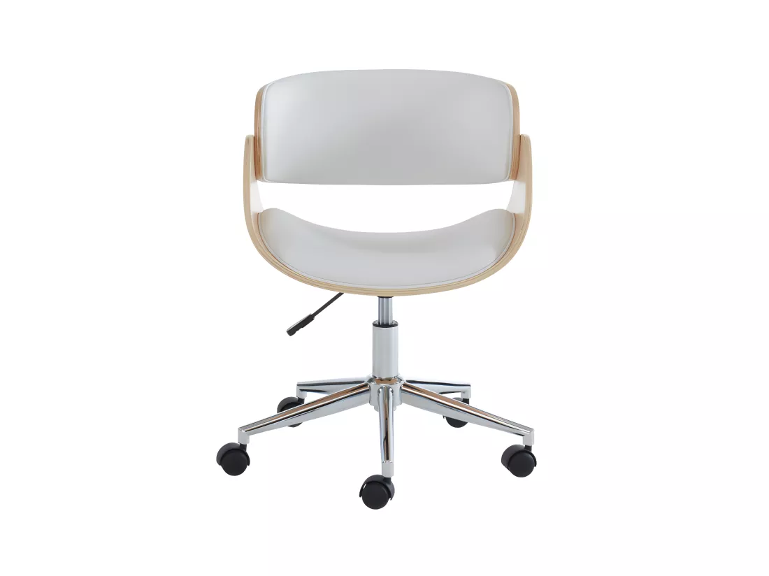 Chaise de bureau - Simili et métal chromé - Chêne et Blanc - Hauteur ajustable - JELSA