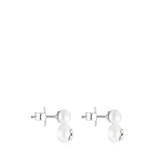 Brincos Icon Pearl em Prata com Duas Pérolas