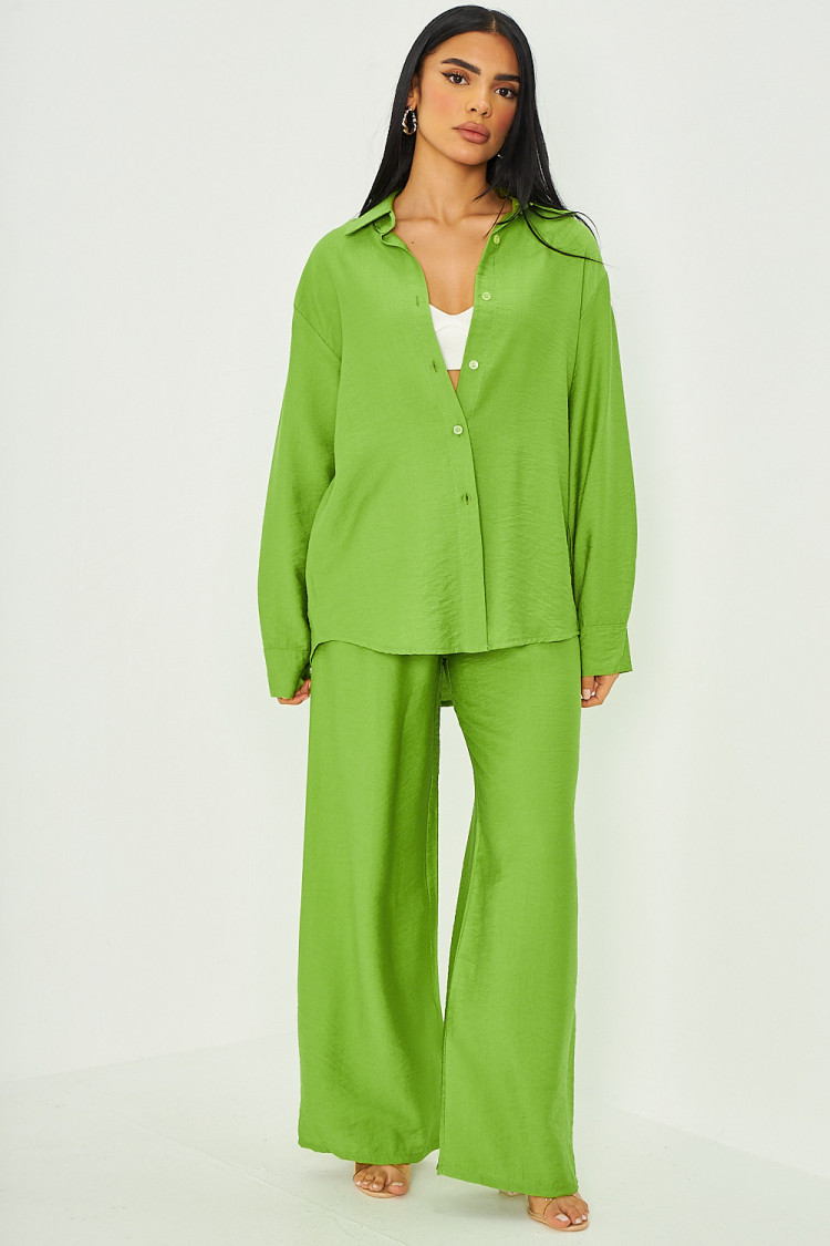 Ensemble 2 pièces chemise + pantalon large vert clair