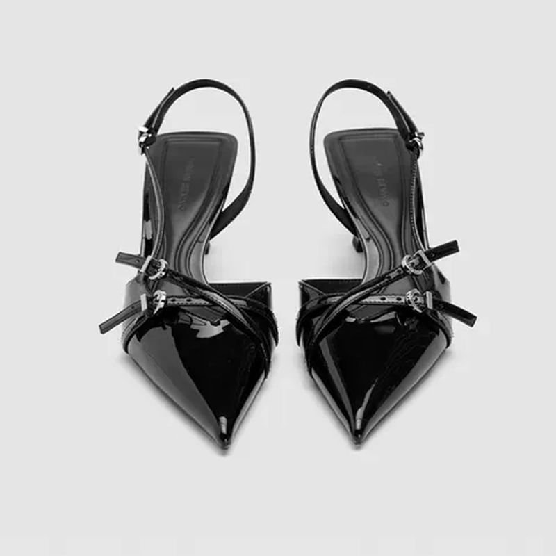 Terute - Kitten Heel Plain Pointed Mules