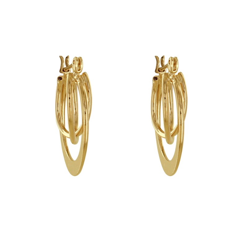 Boucles d'Oreilles Plaqué Or Créoles Plates Trois Anneaux