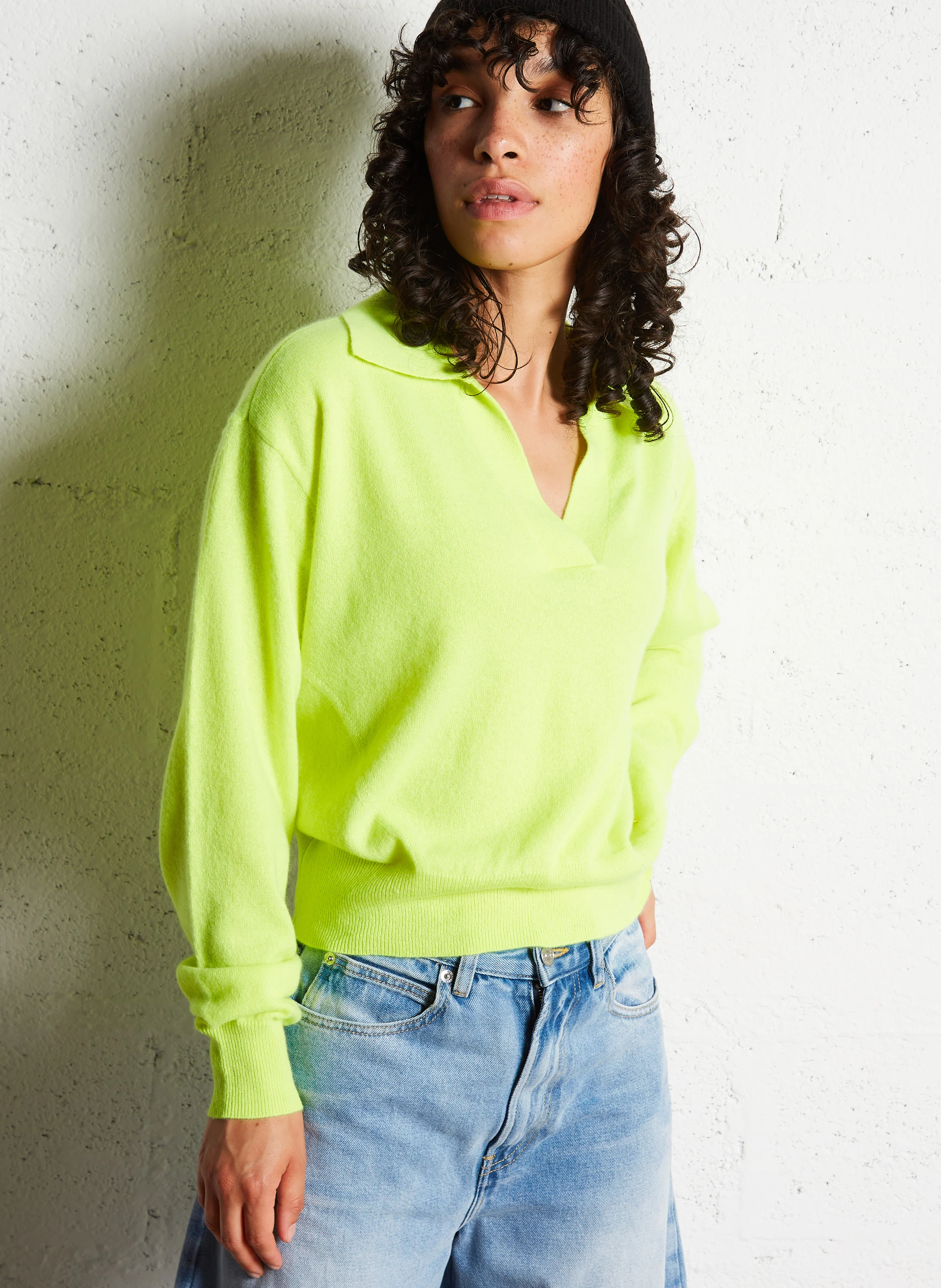 AMYPOLO - Pull oversize col polo en cachemire | Jaune