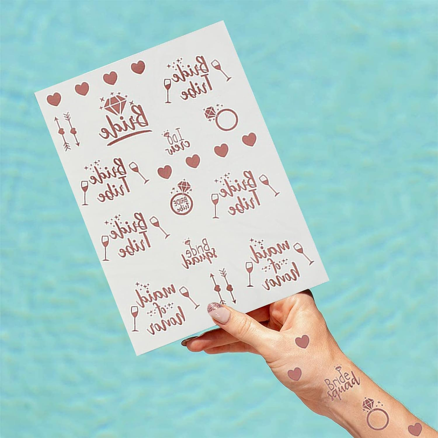 (23er Set) Klebetattoos Bride Tribe Aufkleber Junggesellinnenabschied Temporär Tattoo Haut Sticker - Roségold