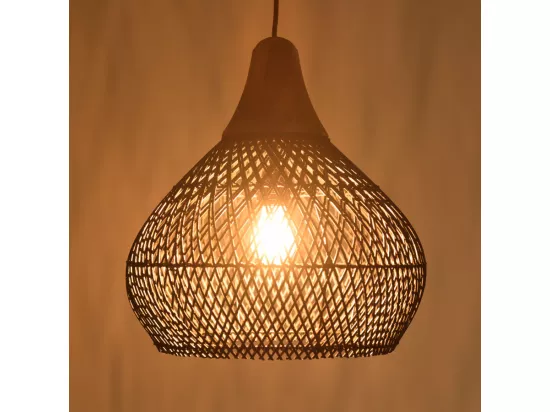 ALIDA - Suspension 'cloche' 40x40cm en rotin couleur noire et teck