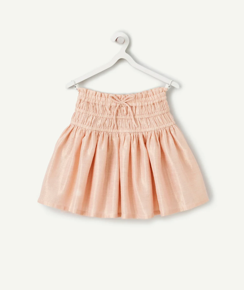 JUPE COURTE PLISSÉE FILLE ROSE MÉTALISSÉE AVEC TAILLE ÉLASTIQUÉE