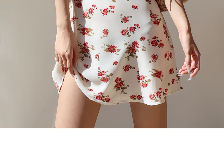 Honmizz - Mini A-lijn zomerjurk met spaghettibandjes en bloemenprint