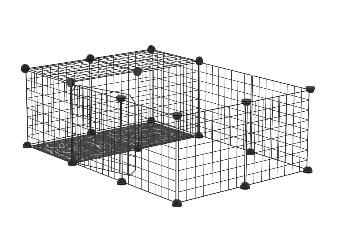 Cage parc enclos rongeurs modulable dim. L 105 x l 70 x H 35 cm résine PP fil métallique noir
