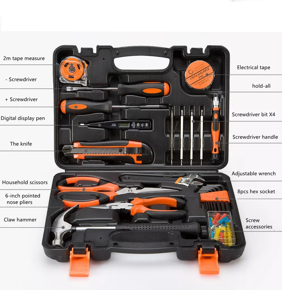 (45-tlg. Set) Universal Werkzeug Koffer Heimwerker Kit - Schwarz / Orange