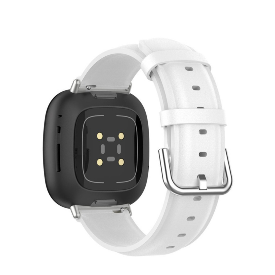 Fitbit Versa 4 / Sense 2 Echtleder Armband (Gelenkumfang 180-235mm) - Weiss