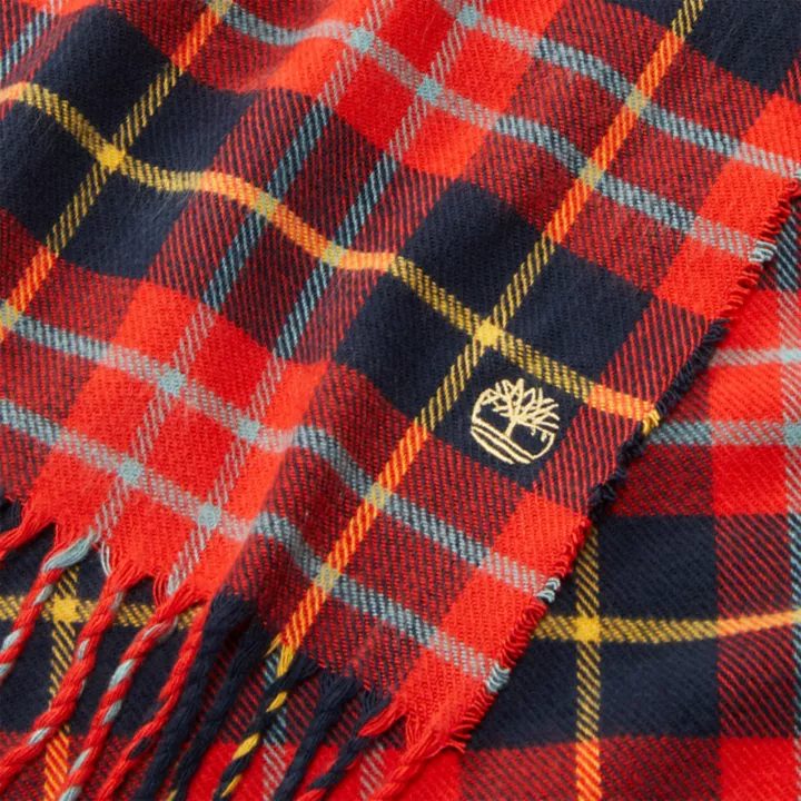 Cachecol xadrez Cape Neddick para homem, na cor vermelha, com caixa de presente.