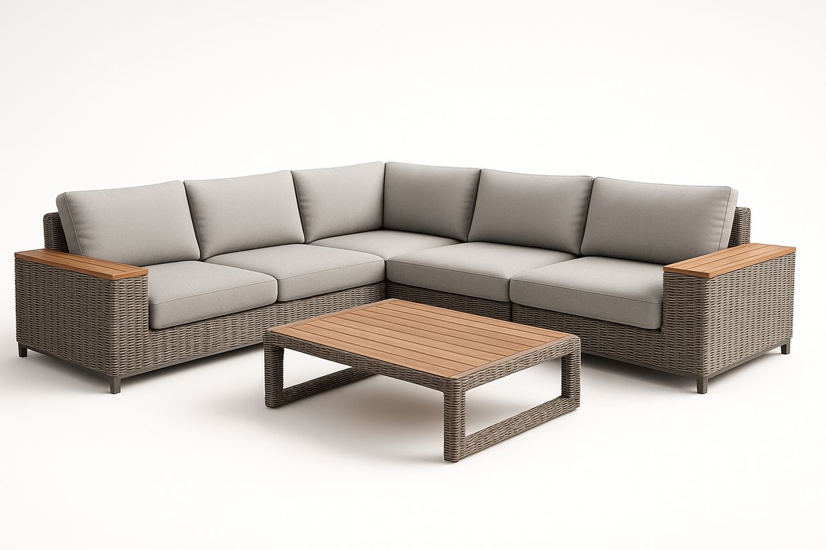 Garten Ecksofa Set Polyethylengeflecht Aluminium mit Tisch Grau
