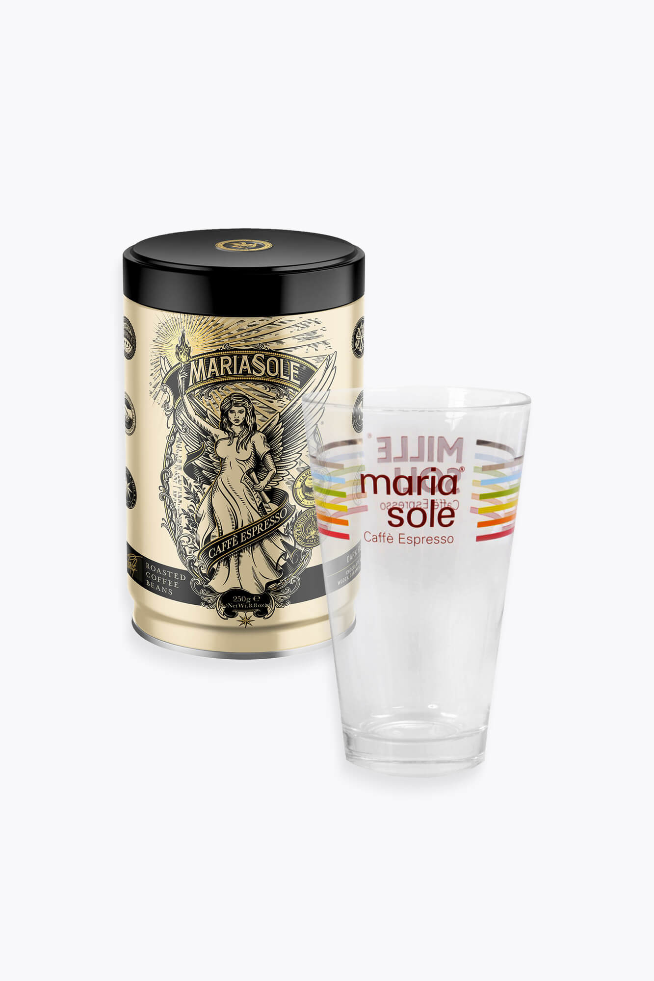 MariaSole Caffè Espresso 250g Dose & Latte Macchiato Glas zum Aktionspreis