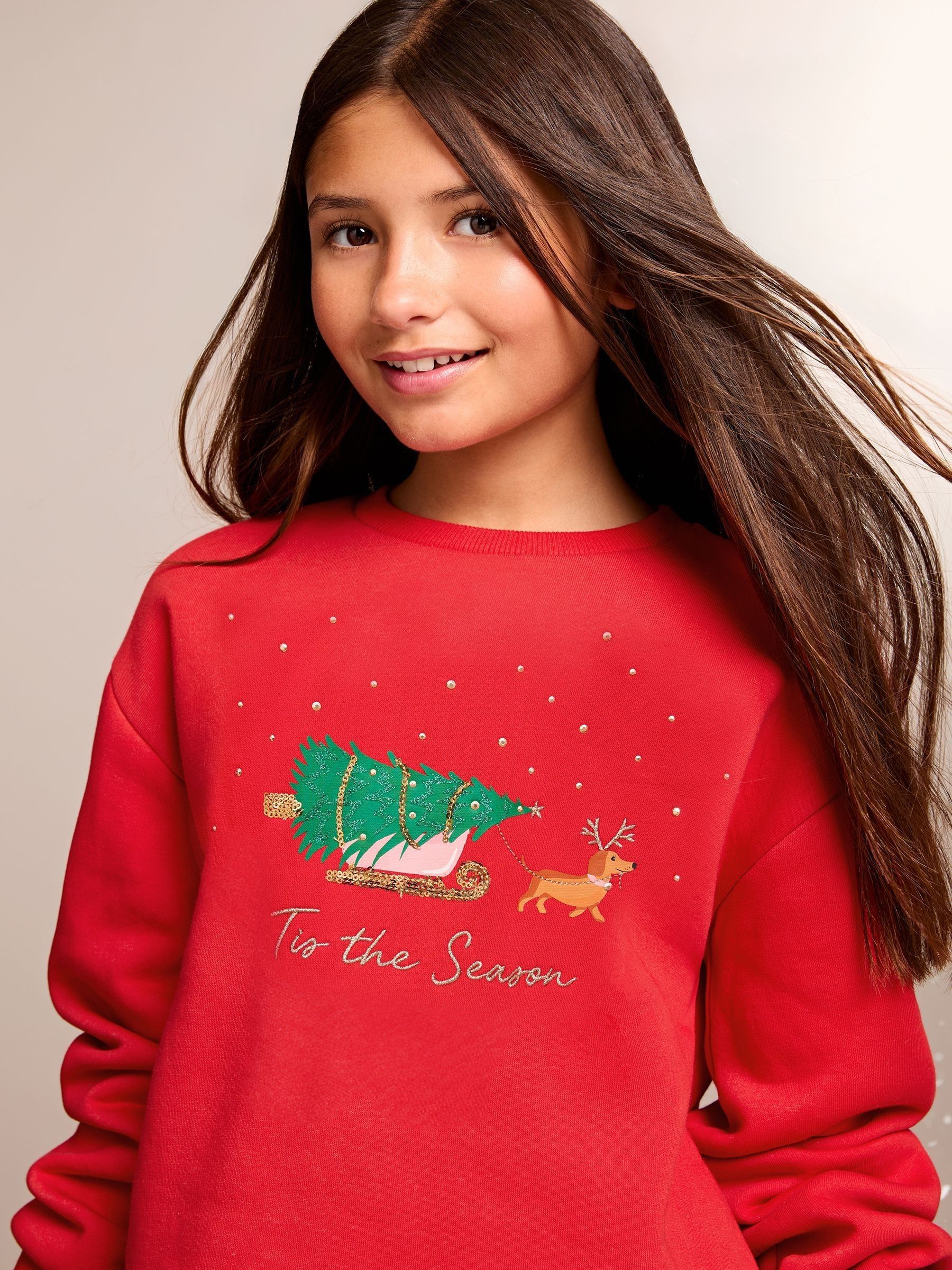 Rood - Lipsy kerstsweatshirt (5-16jr)