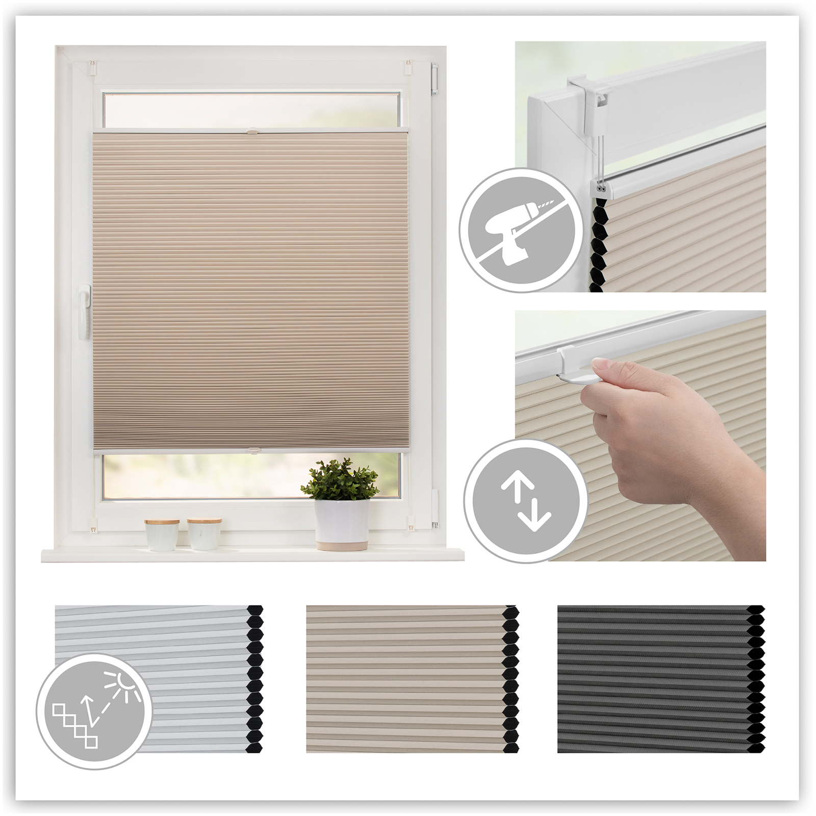 LICHTBLICK Thermo-Plissee - creme - spannbar - 45x130 cm