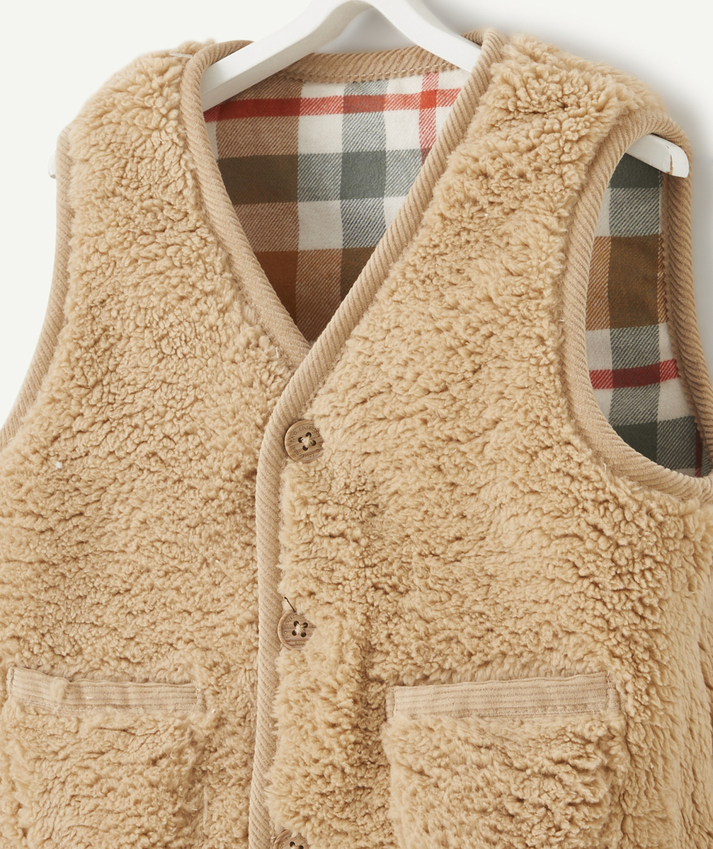 CARDIGAN SANS MANCHES BÉBÉ GARÇON À CARREAUX DOUBLÉ SHERPA