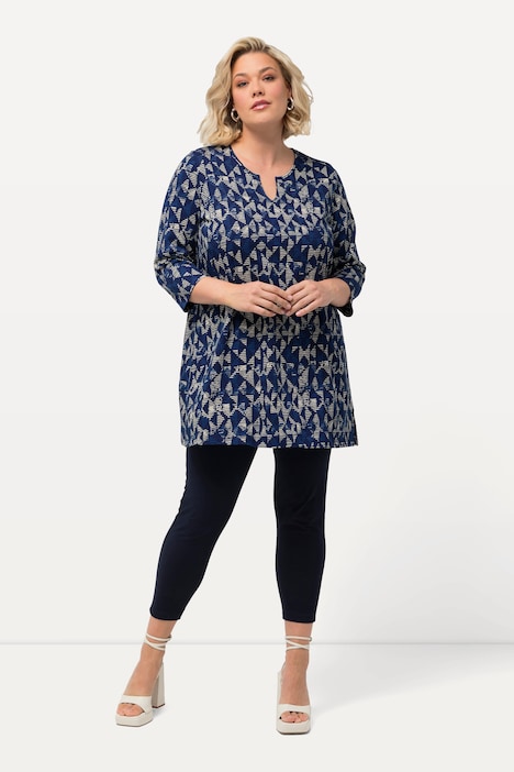 Longshirt, grafischer Druck, Tunika-Ausschnitt, 3/4-Arm